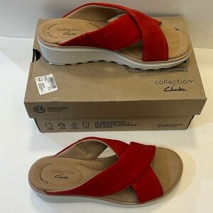 Clarks Jillian Gem Red Suede Slide size 5.5